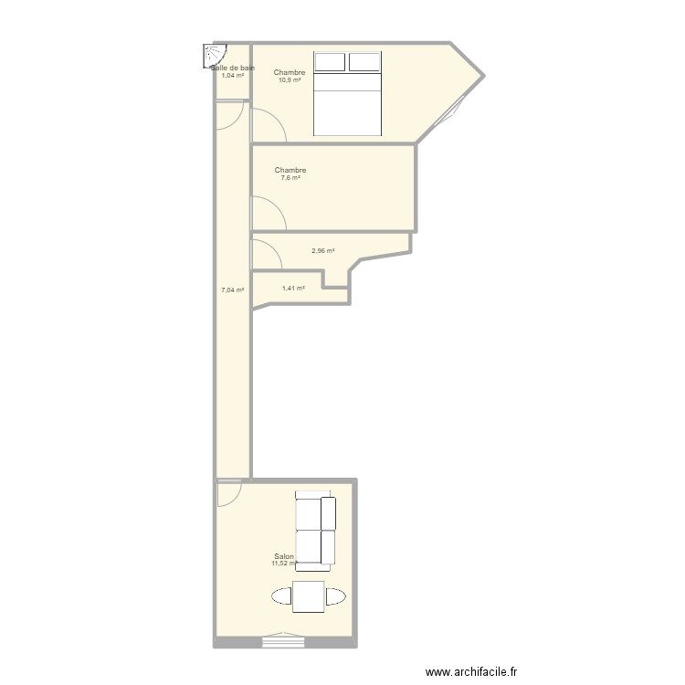 appart 55. Plan de 7 pièces et 42 m2