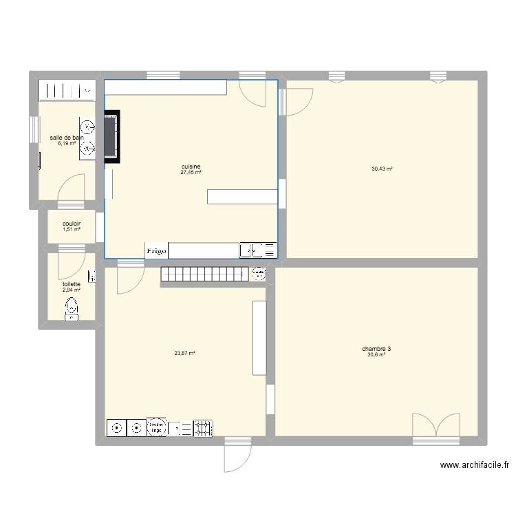 rez de chaussé. Plan de 7 pièces et 123 m2