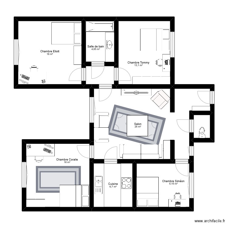 bla. Plan de 9 pièces et 97 m2