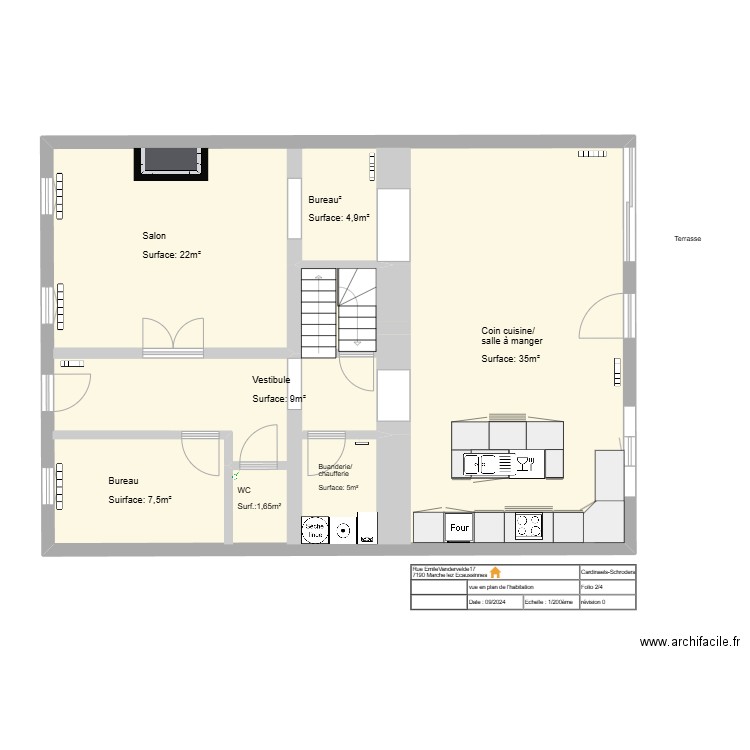 Plan Niveau 0 : Entrée-séjour-cuisine-etc. (nu). Plan de 1 pièce et 104 m2