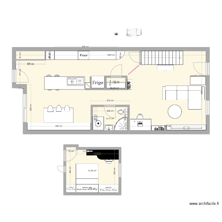 Maison RDC_AVEC EXTENSION. Plan de 4 pièces et 85 m2