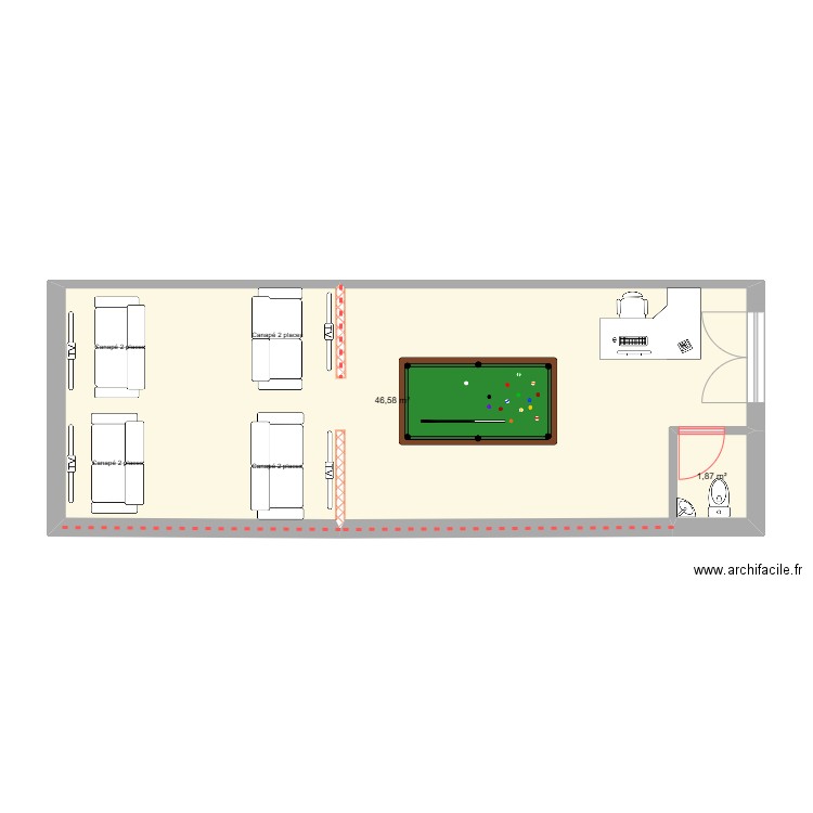 salle de jeux 2. Plan de 2 pièces et 48 m2