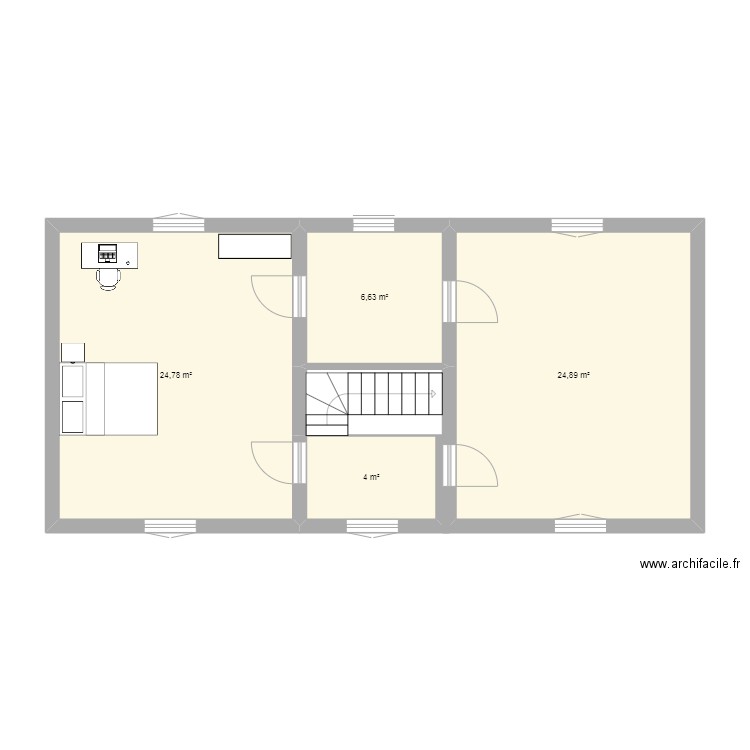 etage. Plan de 4 pièces et 60 m2