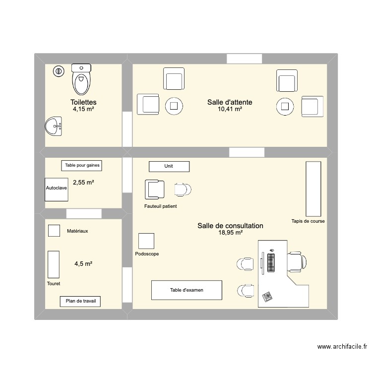 Cabinet podologie . Plan de 5 pièces et 41 m2