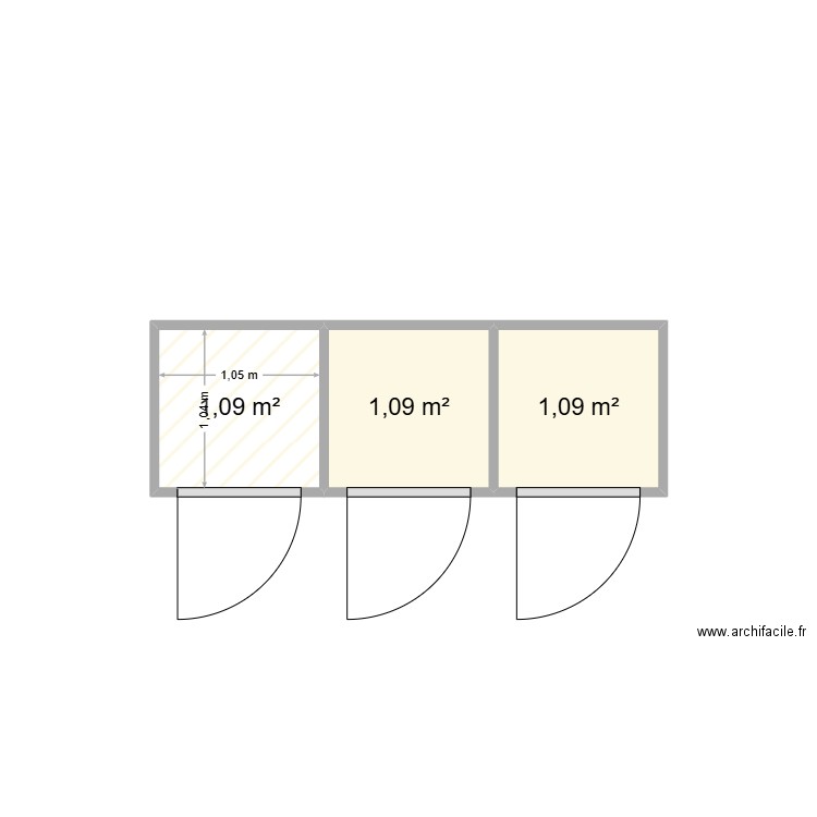 cabine trio. Plan de 3 pièces et 3 m2