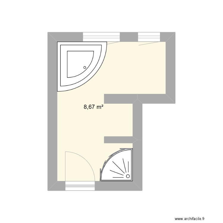 SDB. Plan de 1 pièce et 9 m2