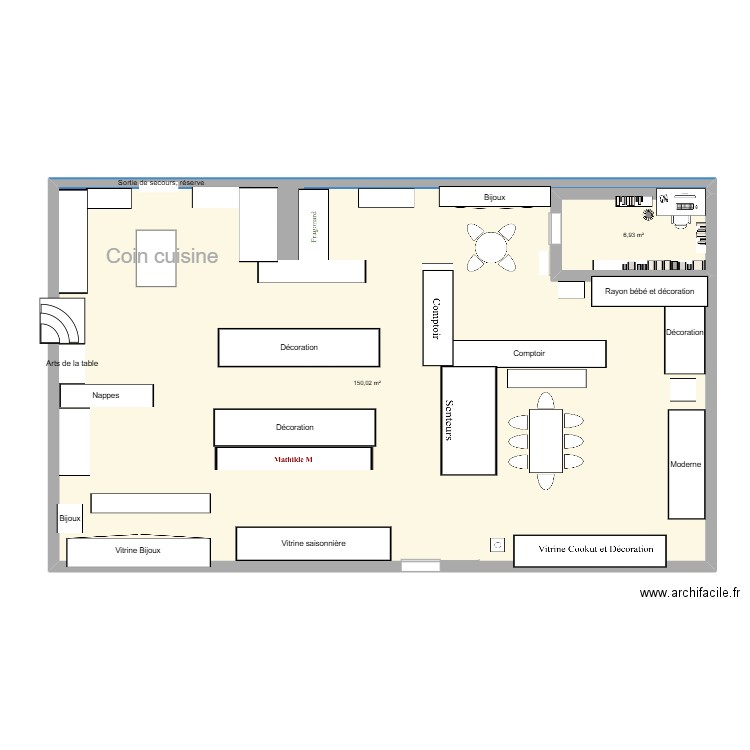 magasin. Plan de 2 pièces et 157 m2