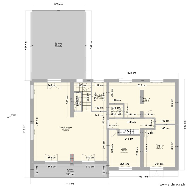 garage nord. Plan de 18 pièces et 265 m2