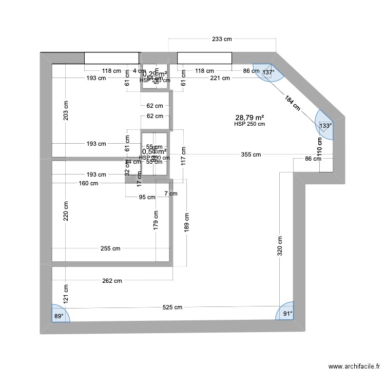 Plan existant ZERBIB. Plan de 3 pièces et 30 m2