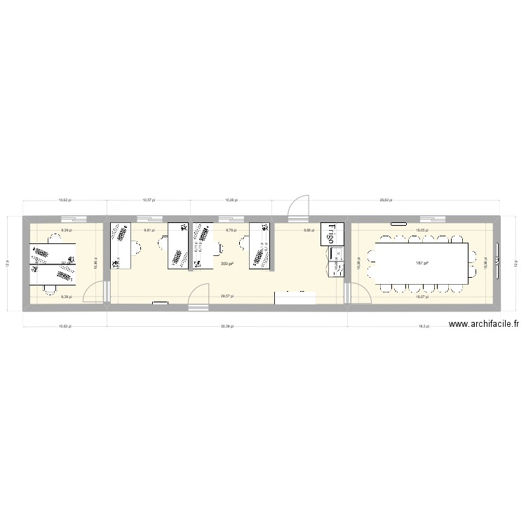 roulotte de chantier . Plan de 3 pièces et 55 m2