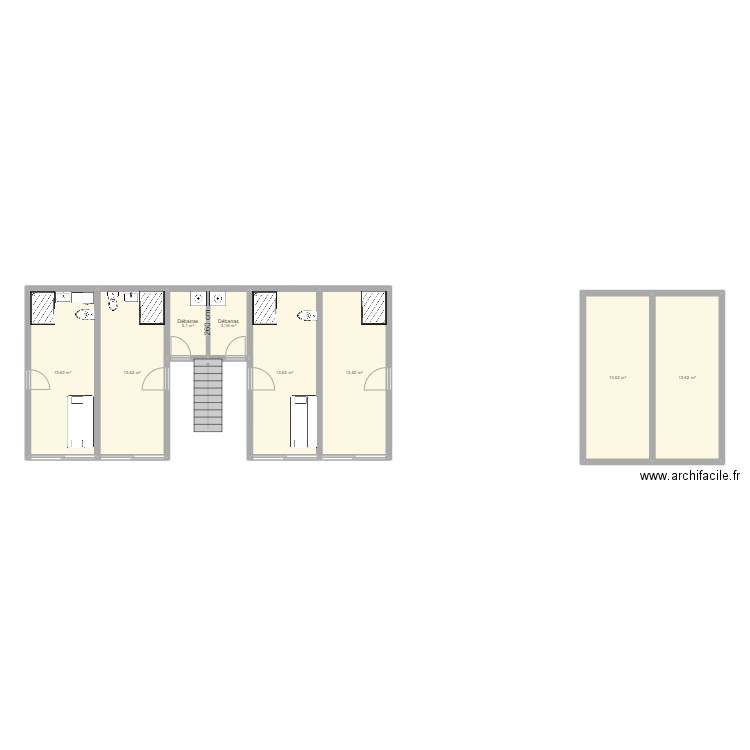 Coin. Plan de 2 pièces et 27 m2