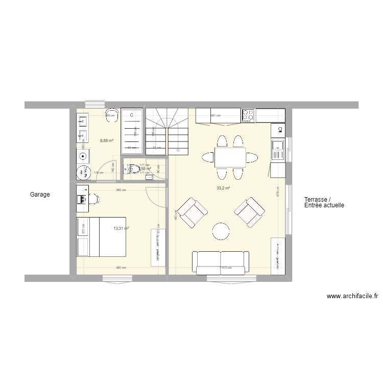 Enencourt version 2 - RDC - Public. Plan de 4 pièces et 55 m2