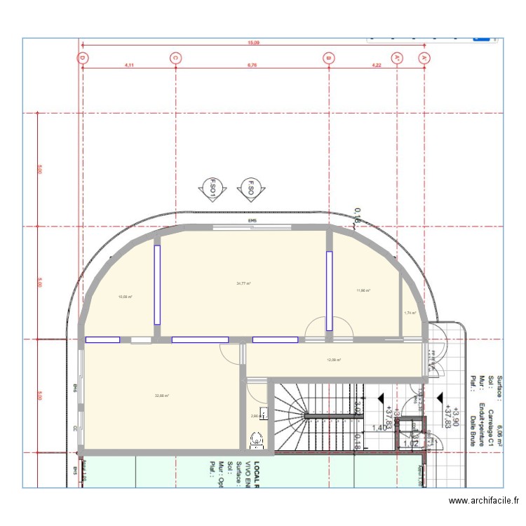 Bureau 2. Plan de 7 pièces et 106 m2