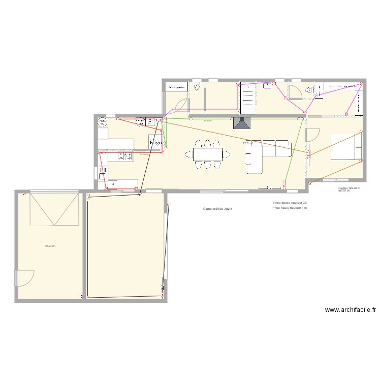 Corse maison Prises. Plan de 7 pièces et 151 m2