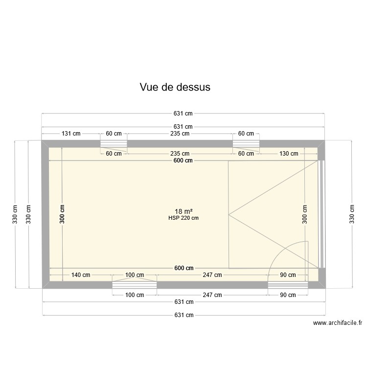 Abri jardin. Plan de 1 pièce et 18 m2