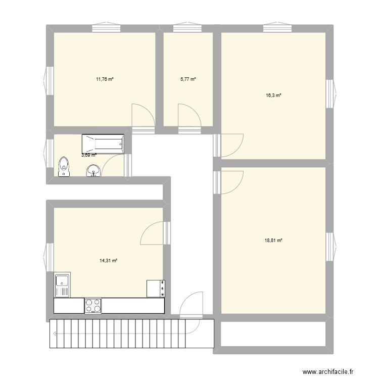 Bvlrs étage. Plan de 6 pièces et 71 m2