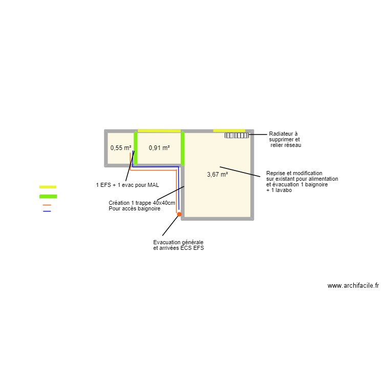 MULDER. Plan de 3 pièces et 5 m2