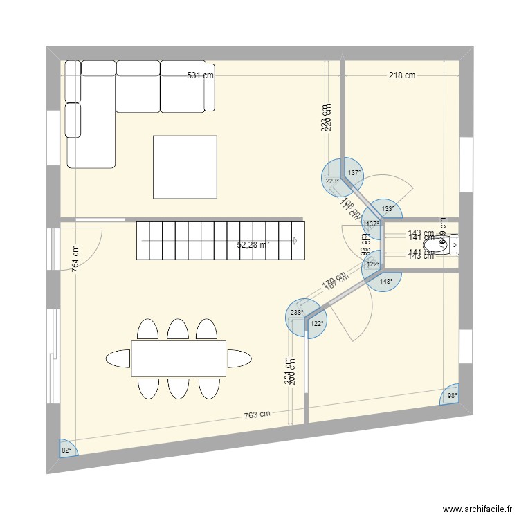 pltn. Plan de 1 pièce et 52 m2