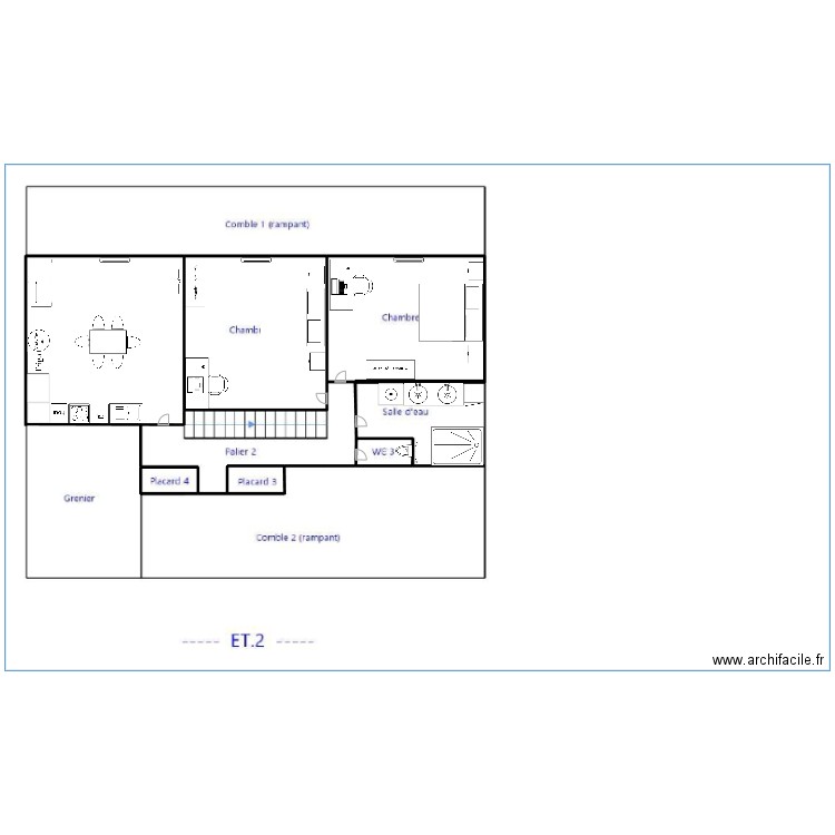 Bouguenais R+2. Plan de 2 pièces et 111 m2