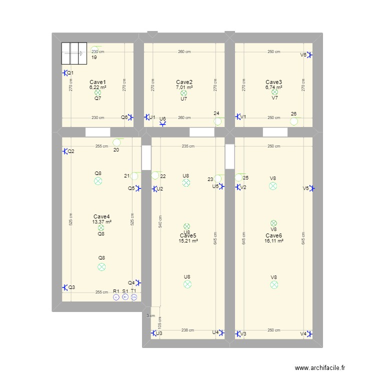 Maison. Plan de 6 pièces et 65 m2