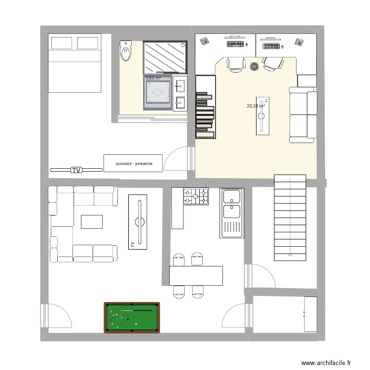 Plan 1 . Plan de 2 pièces et 26 m2