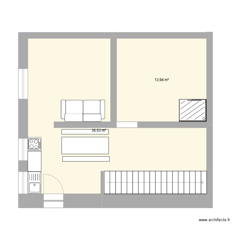 maison niou cuisine. Plan de 2 pièces et 49 m2