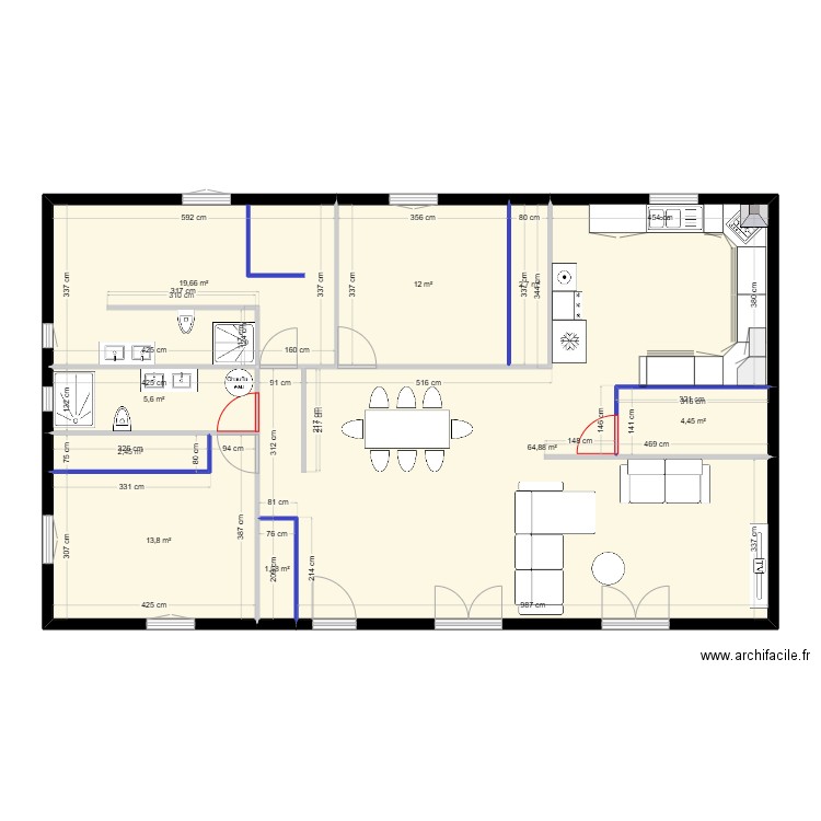 Maison Espagne. Plan de 9 pièces et 127 m2