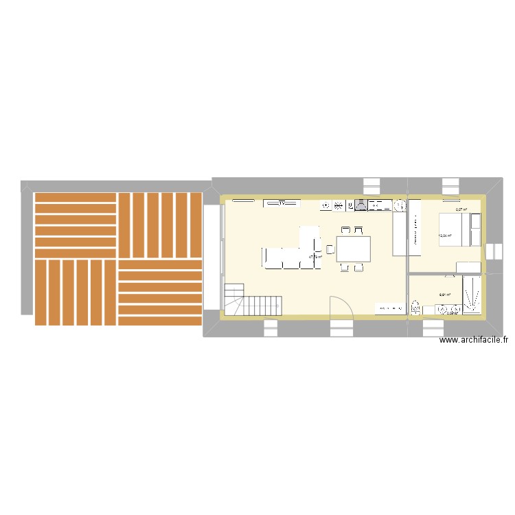 RDC. Plan de 5 pièces et 67 m2