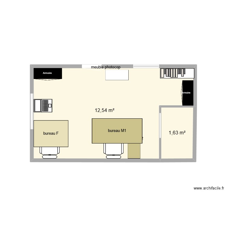 bureau original. Plan de 2 pièces et 14 m2