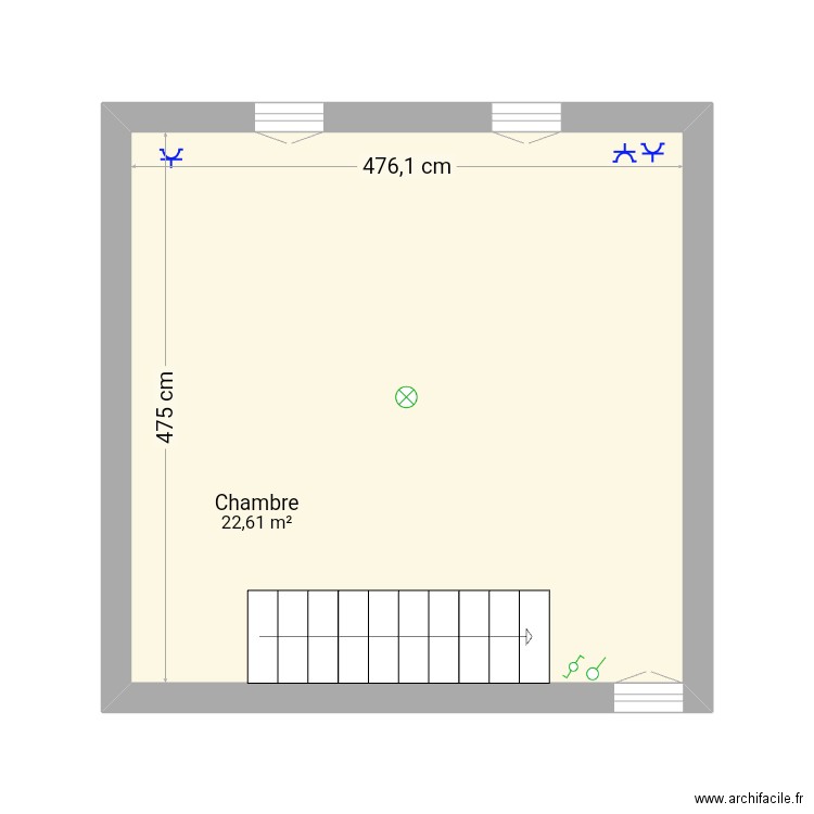 Chambre 2ème étage. Plan de 1 pièce et 23 m2