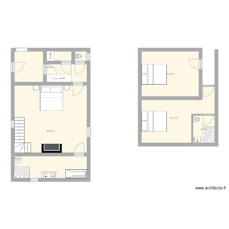 Rdc Le Fay. Plan de 5 pièces et 90 m2