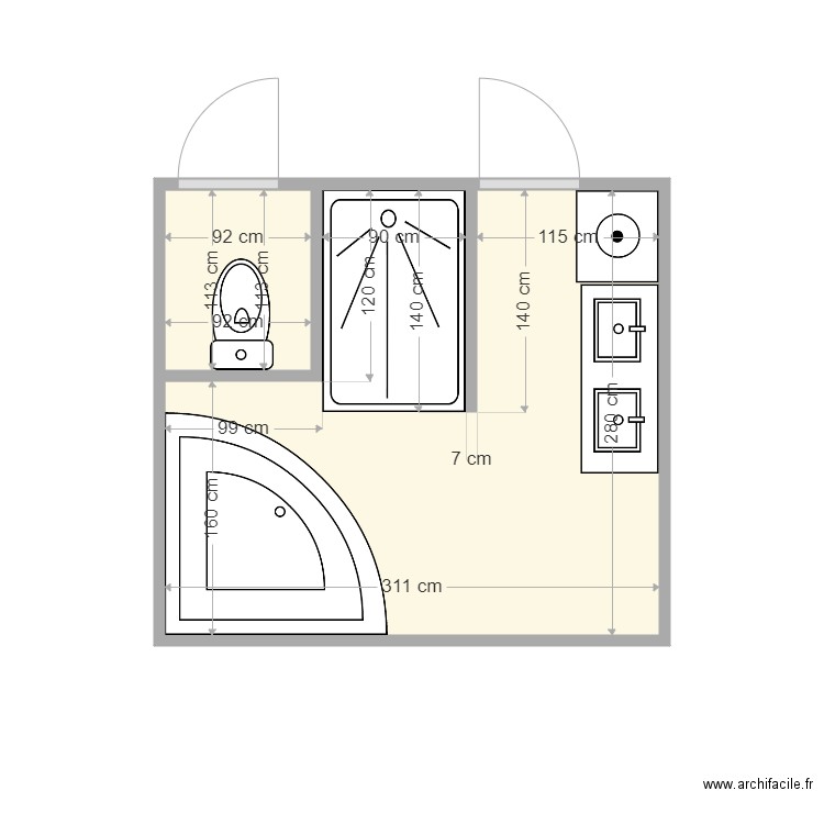 SB 2. Plan de 2 pièces et 8 m2