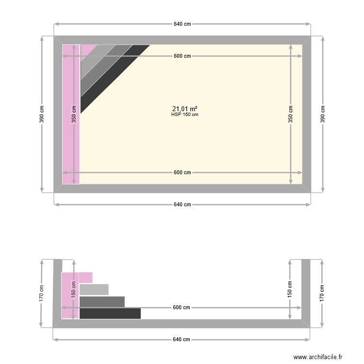 ok piscine. Plan de 1 pièce et 21 m2