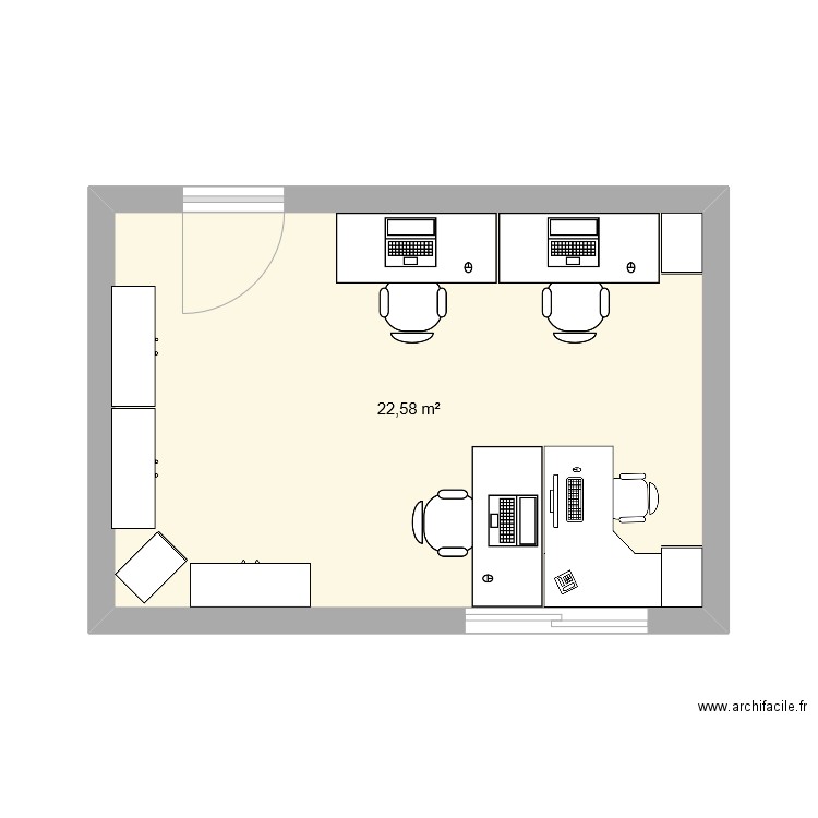 bur etage. Plan de 1 pièce et 23 m2