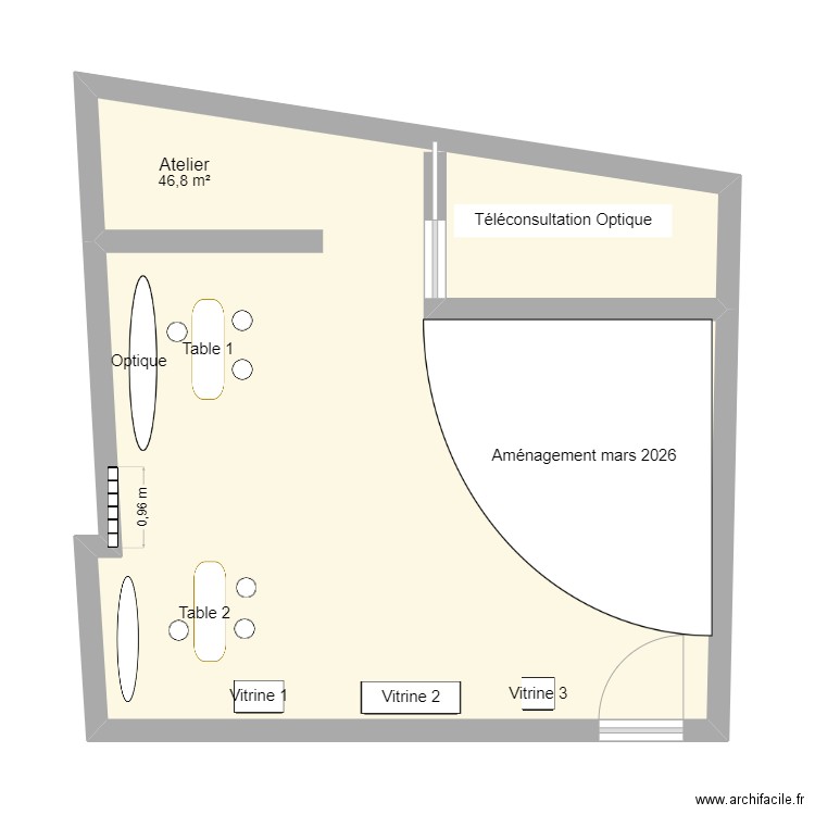 magasin. Plan de 1 pièce et 47 m2