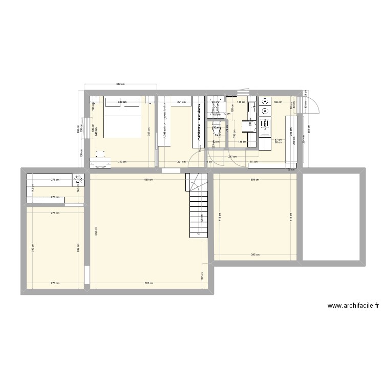 nouveau plan extension avec SDB. Plan de 8 pièces et 94 m2