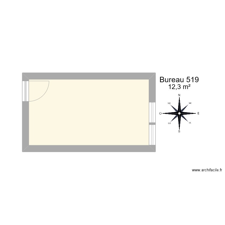 Bureau R 519. Plan de 1 pièce et 12 m2