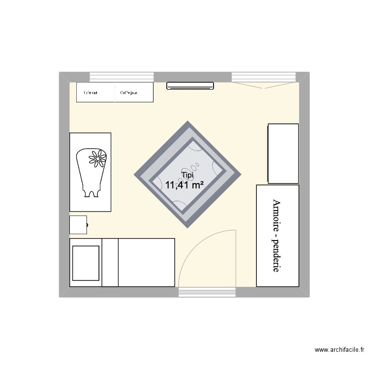 Chambre Gus & Jo. Plan de 1 pièce et 11 m2