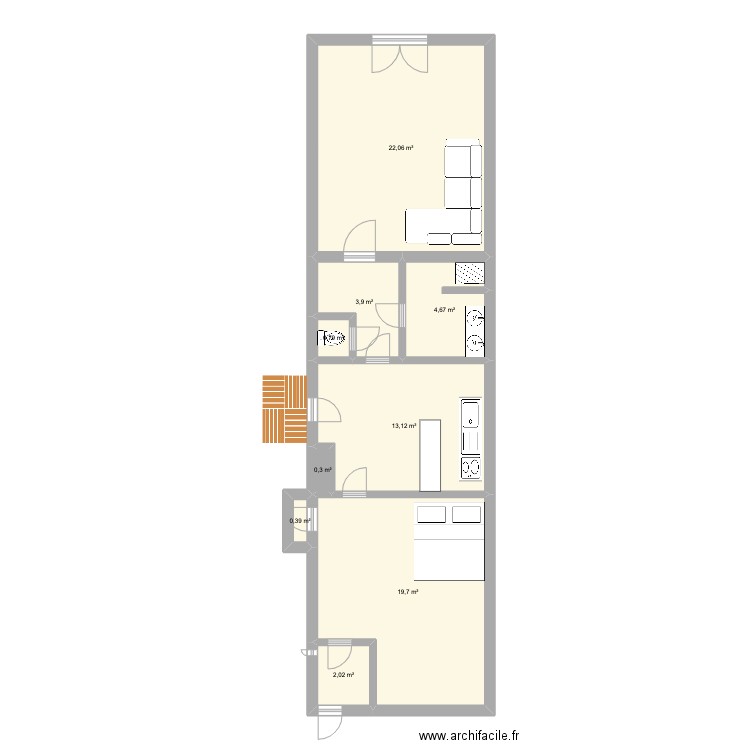 STUDIO . Plan de 9 pièces et 67 m2