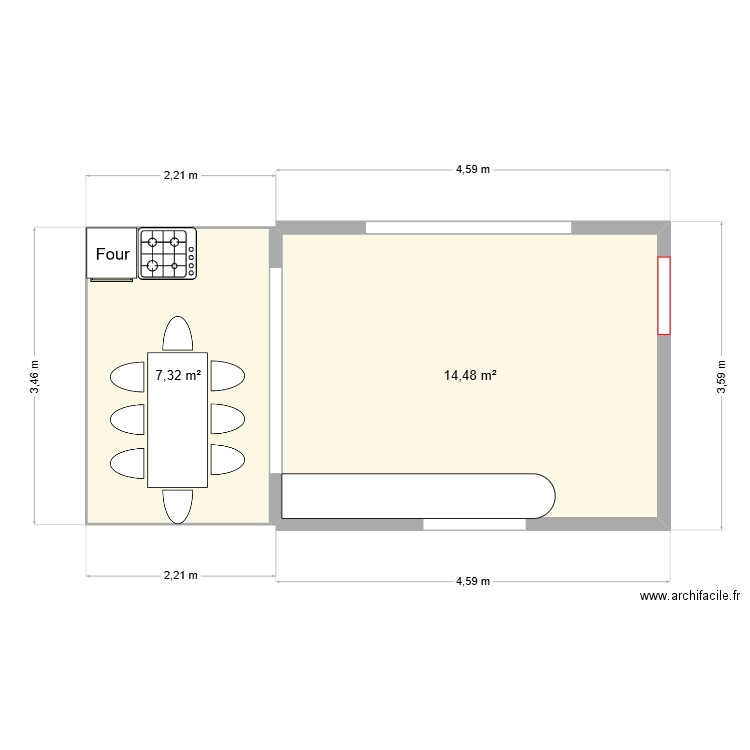 cabane. Plan de 2 pièces et 22 m2