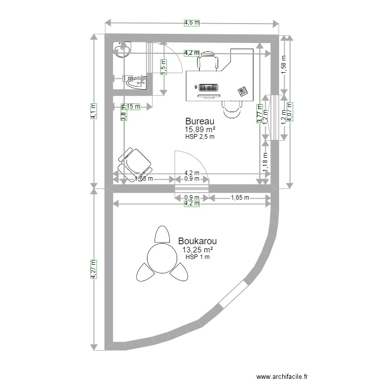 boukarou final. Plan de 2 pièces et 29 m2