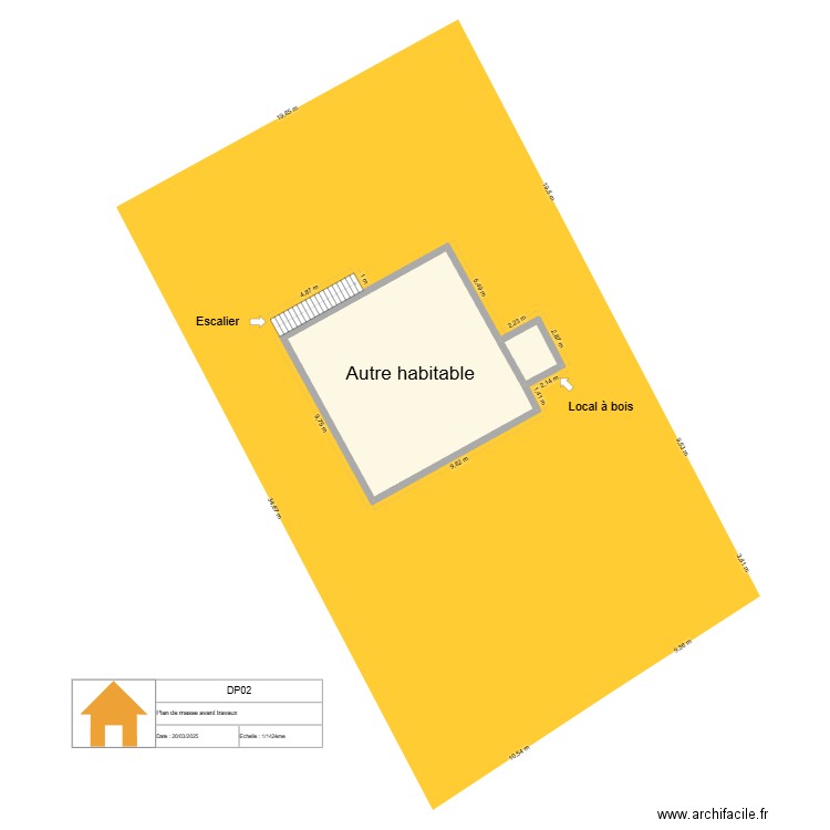 DP02 Avant travaux. Plan de 2 pièces et 91 m2