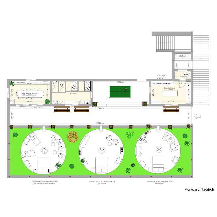 Etude aménagement QUINTA zone du bas . Plan de 9 pièces et 253 m2