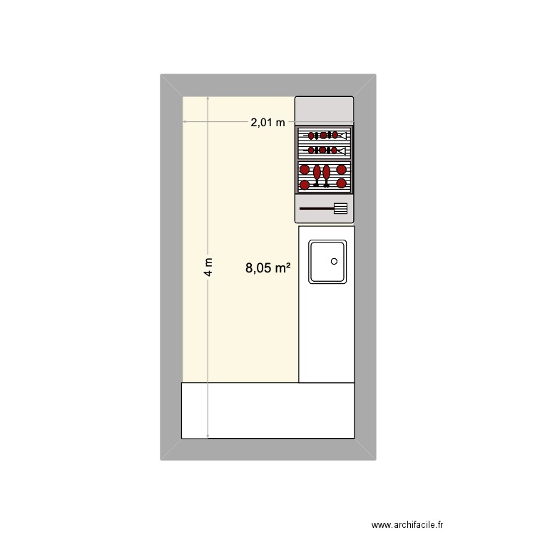 cuisine été Nandy. Plan de 1 pièce et 8 m2