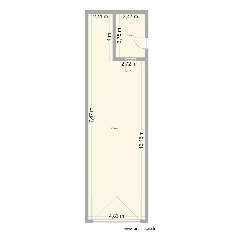 DP02 PLAN APRES TRAVAUX avec cotations. Plan de 2 pièces et 83 m2