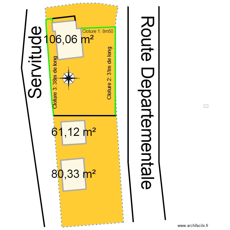 Cloture. Plan de 3 pièces et 248 m2