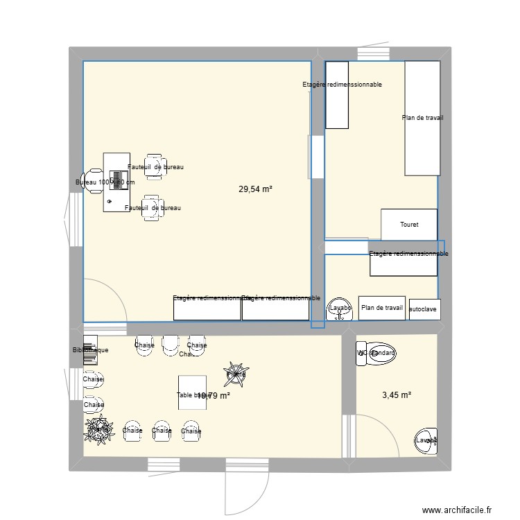 cabinet 6.5. Plan de 3 pièces et 44 m2