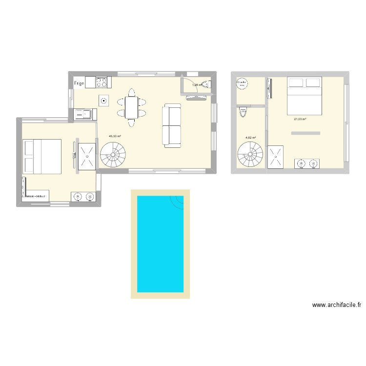 extension. Plan de 4 pièces et 73 m2