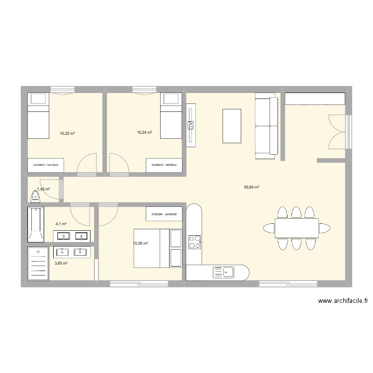 2 chlo. Plan de 7 pièces et 96 m2