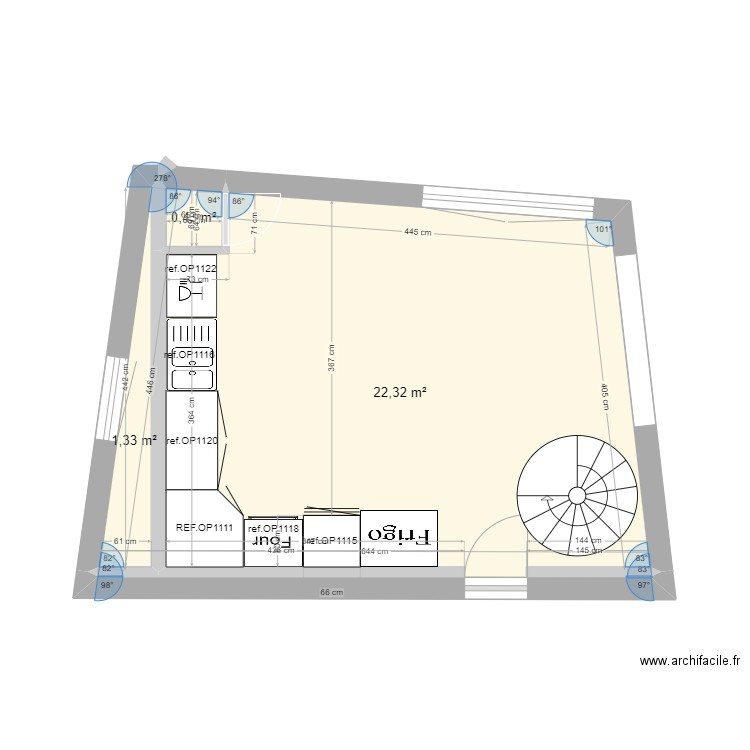 logement benoit rdc 4. Plan de 3 pièces et 24 m2